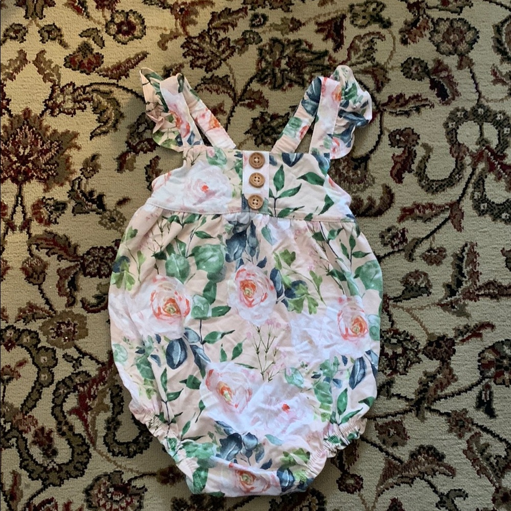 Floral Baby Romper with Ruffle Straps